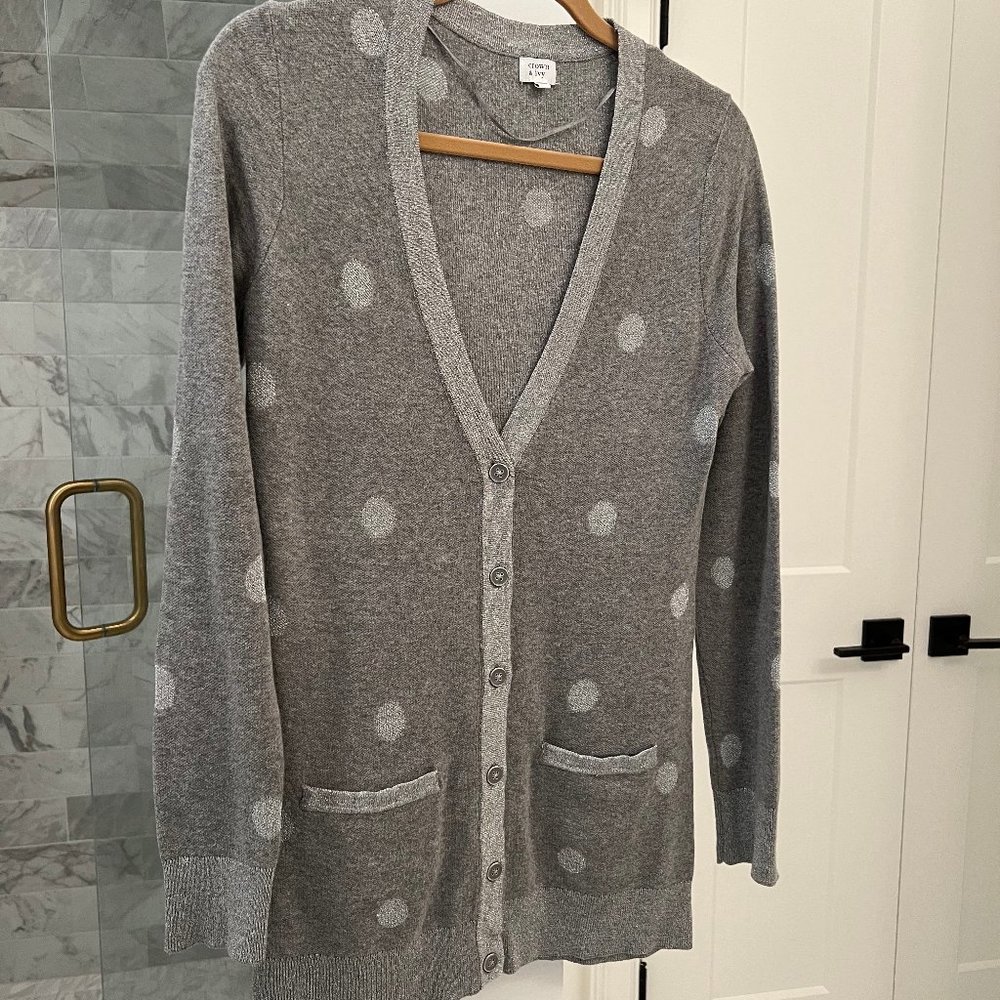 Crown & ivy knitted polka dot grey cardigan